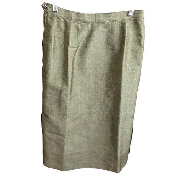 Vintage Meadow Avocado Green Raw Silk Pencil Skirt Handmade HS150 - Picture 3 of 7